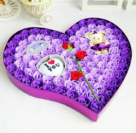  Soap flowers in heart shape gift box, handmade flower soap box set in mixed various color Manufactures