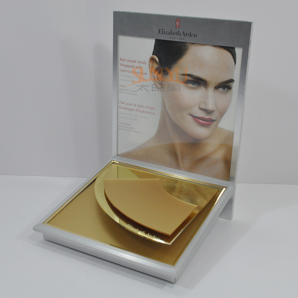  Skin Care Product Advertisement Display Stands Deluxe Golden Mirror Surface Treatment Manufactures