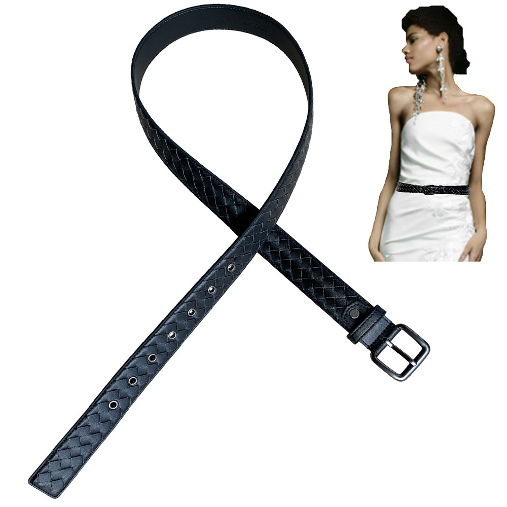  7 pin buckle Knitted Leather Belt , Ladies Skinny Belt 1.25In Width Manufactures