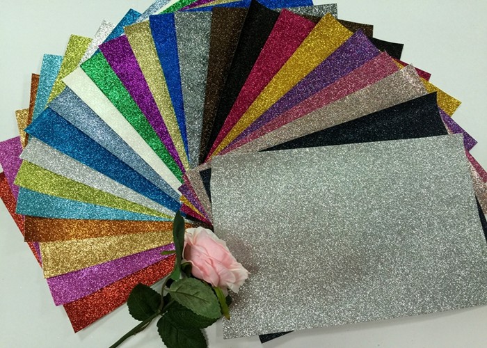  1/128" Glitter Mixed Colors PU Glitter Fabric PU Cloth Backing For Christmas Box Manufactures