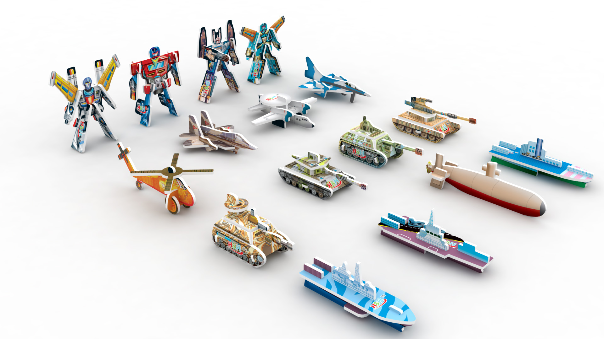 Collectible Toys | Gifts & Premiums Variety 3D Puzzle 16 Figurines | Ship,Robot,Plane,Tank