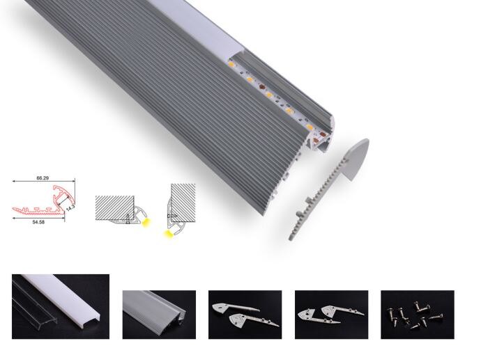  Stair Lighting Led Aluminum Profile 6063 T5 Recessed Opal Cover 2m 3m Length Manufactures