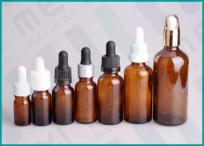  5ml - 100ml Amber Dropper Bottles , Cosmetic Essential Oil Dropper Bottle  Manufactures