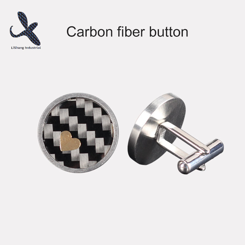  Classic style round stainless steel real carbon fiber inlay cufflink for men shirt Manufactures