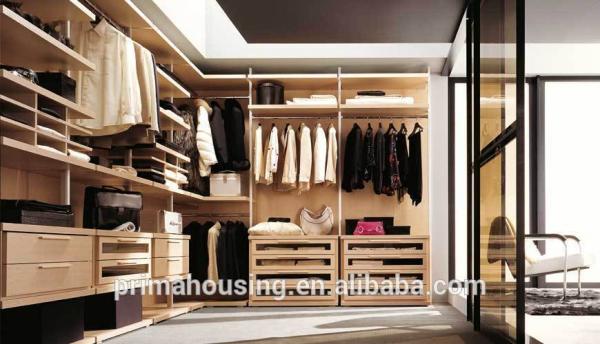 Modern style veneer door designs L-shaped wood clothes closet