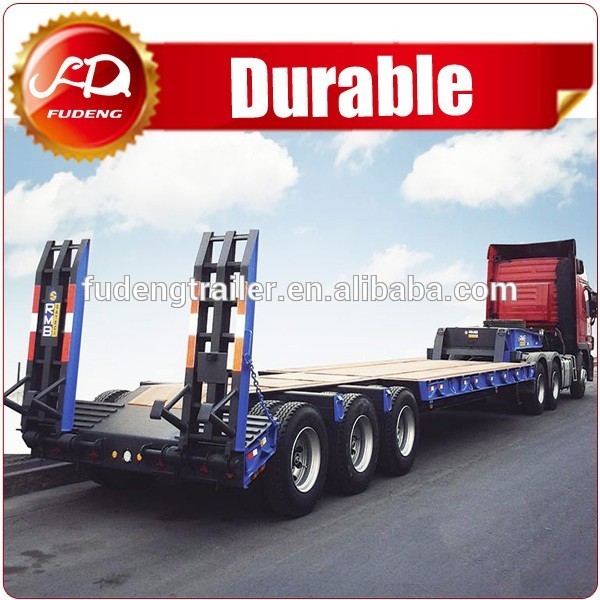  Heavy duty 3 axles low flatbed trailers lowbed semi trailer 60 ton to 100tons low bed trailers for sale Manufactures