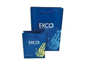  personalised Custom print glossy blue shopping paper bags with PP handle Manufactures