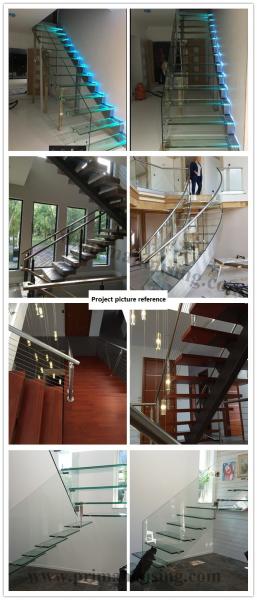 Prefabricated steel curved staircase with tempered glass balustrade
