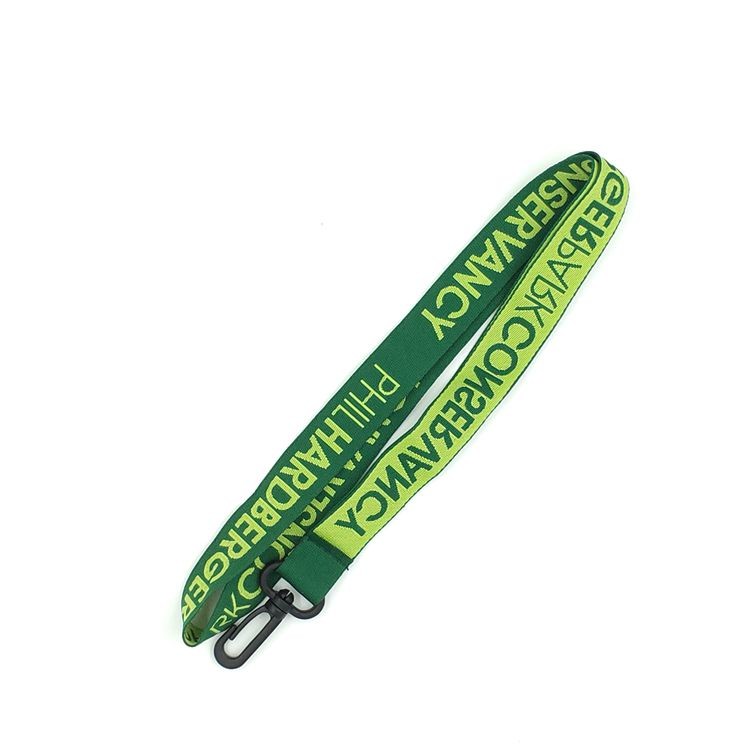  460mm Length Custom Woven Neck Lanyards Light Green Logo With Plastic Hook Manufactures
