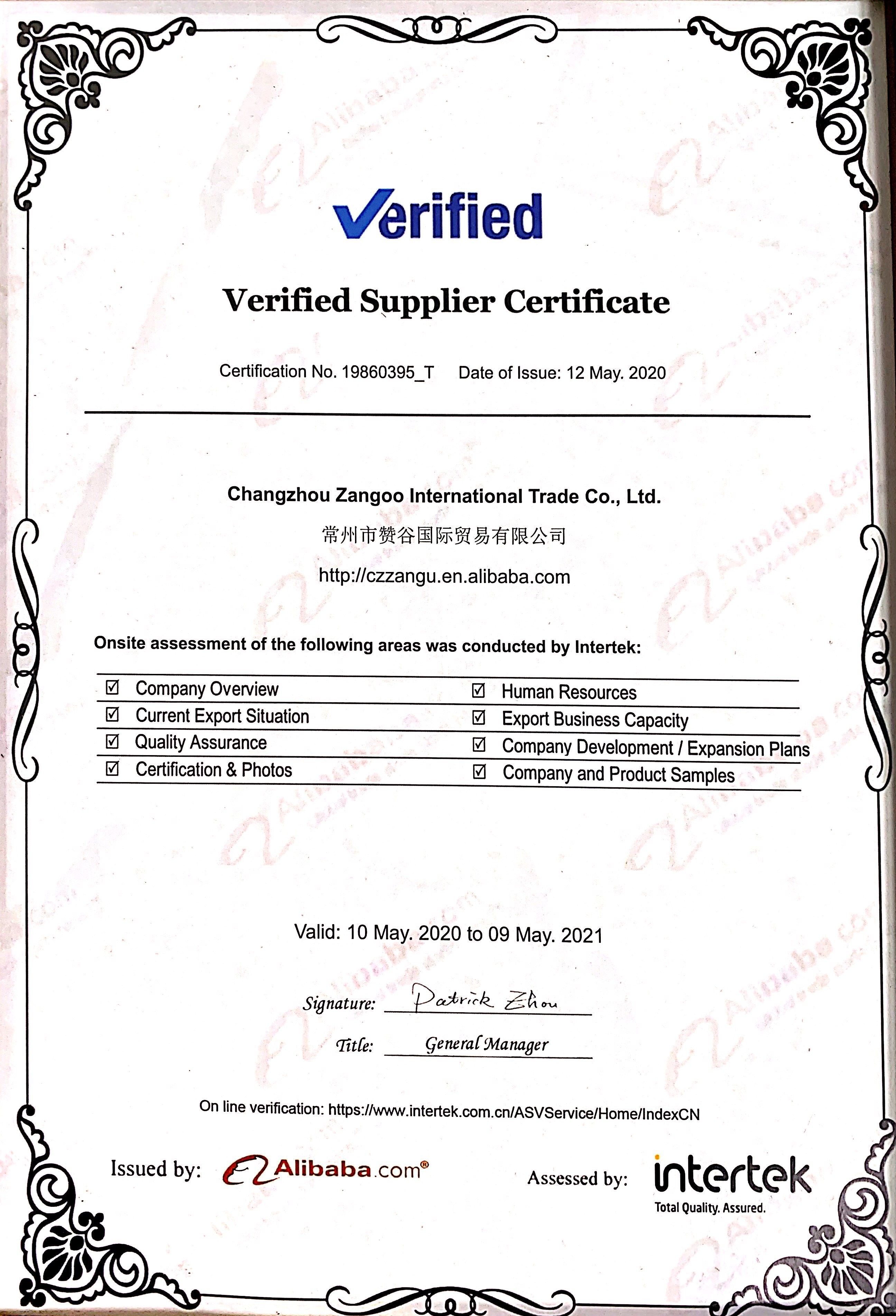 Zangoo Auto Group Co., Ltd Certifications