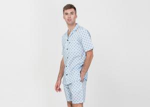  Anti Shrink Mens Button Down Pajamas , Mens Loungewear Shorts Sets Blue Color Manufactures