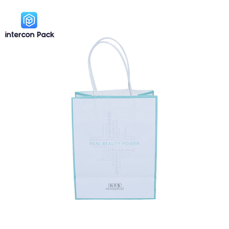 Gift Package White Kraft Shopping Bags Glossy Lamination Custom Logo Manufactures