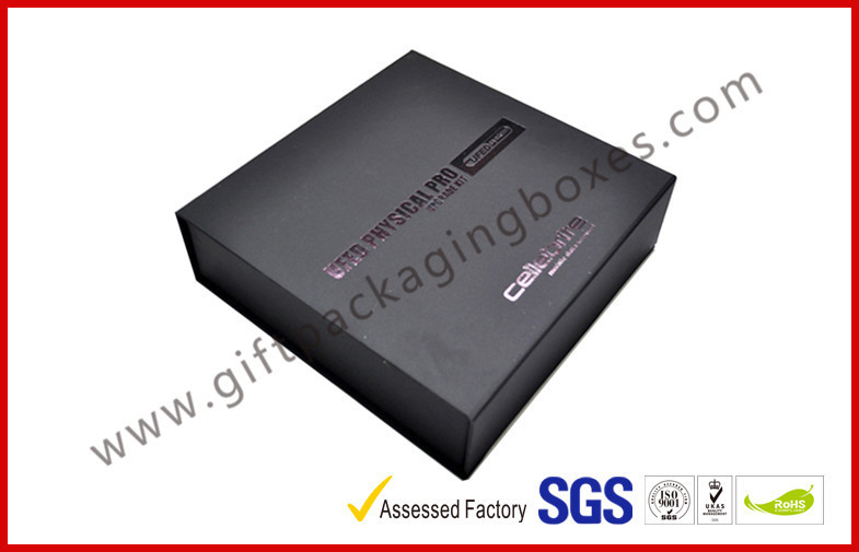  Customized Plastic Paper Covered Rigid Gift Boxes with Black LOGO Hot-stamping , High Density Foam Manufactures