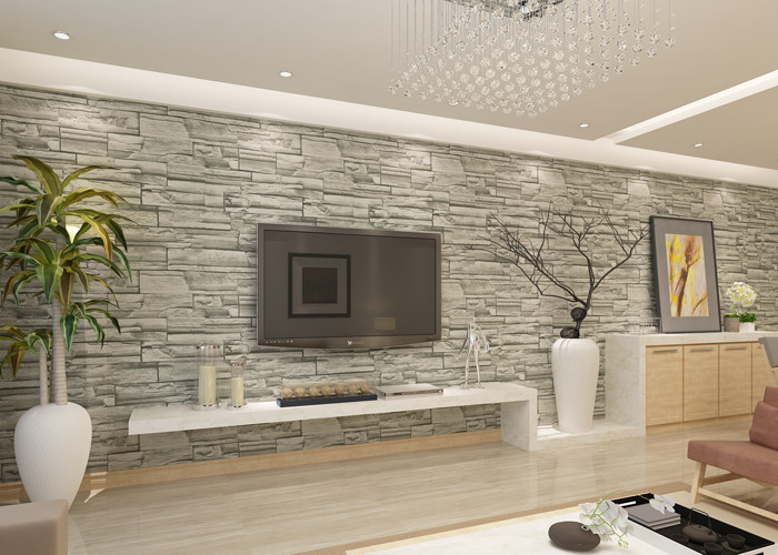  Stylish Removable Faux 3D Brick Effect Wallpaper with Grey Stone Pattern for Living Room Manufactures