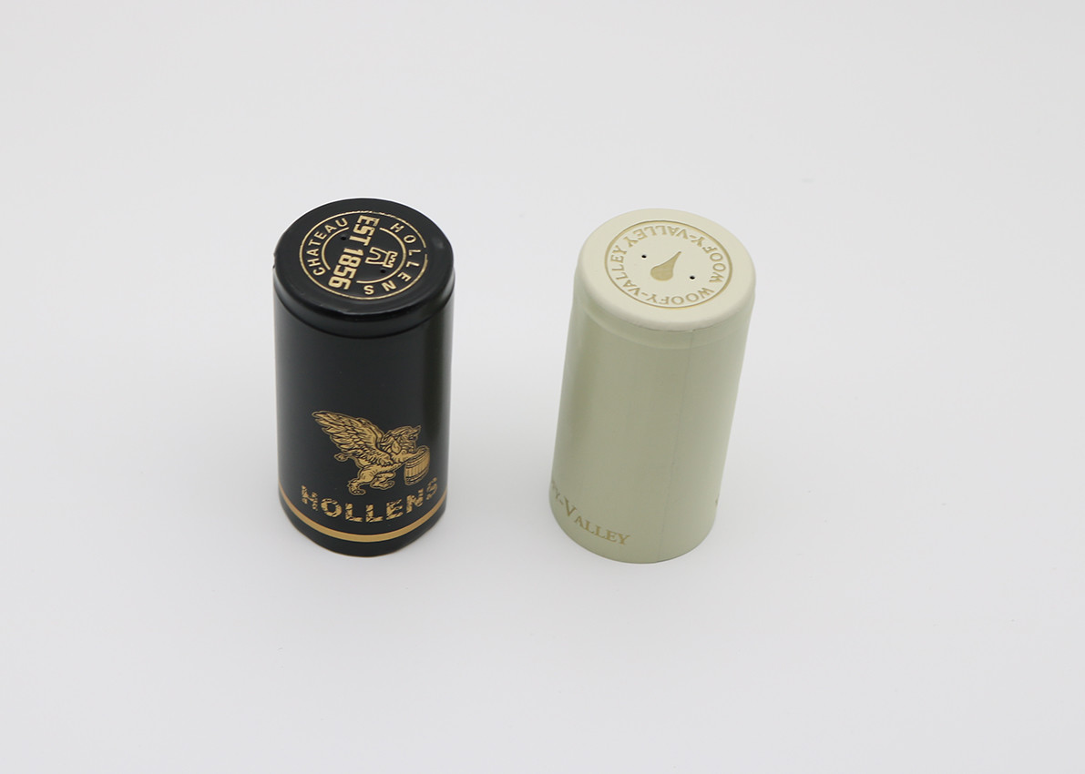  Custom printed design polylaminate capsule heat Shrinkable wine bottle capsule with tear-off strip 30*60mm aluminum caps Manufactures