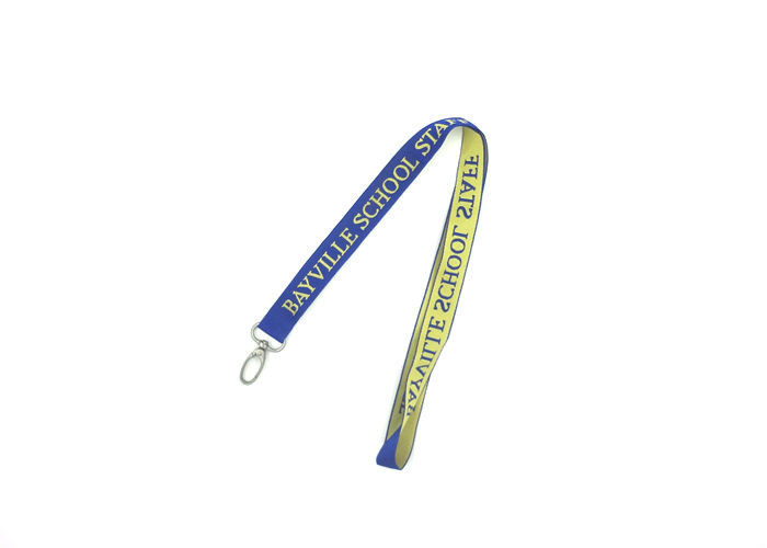  Personalized Flat Blue Woven Neck Lanyards Polyester Material With Metal Oval Hook Manufactures