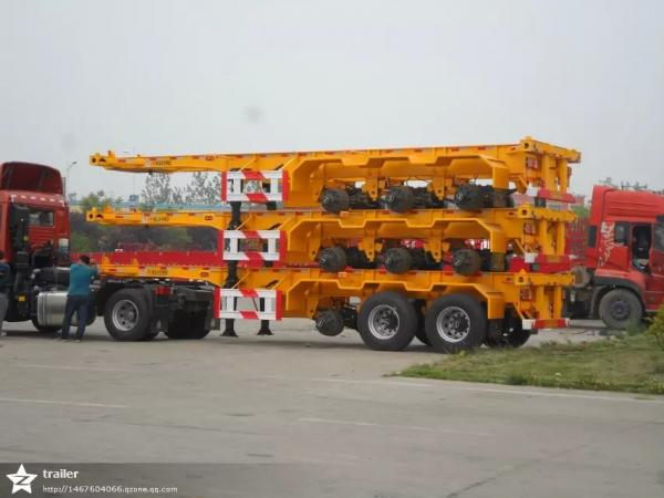 Quality 20 / 40 Foot Flatbed Semi Trailer Trucks / Skeletal Trailer 12 Pcs Container Twist With 2 Or 3 FUWA Axles for sale
