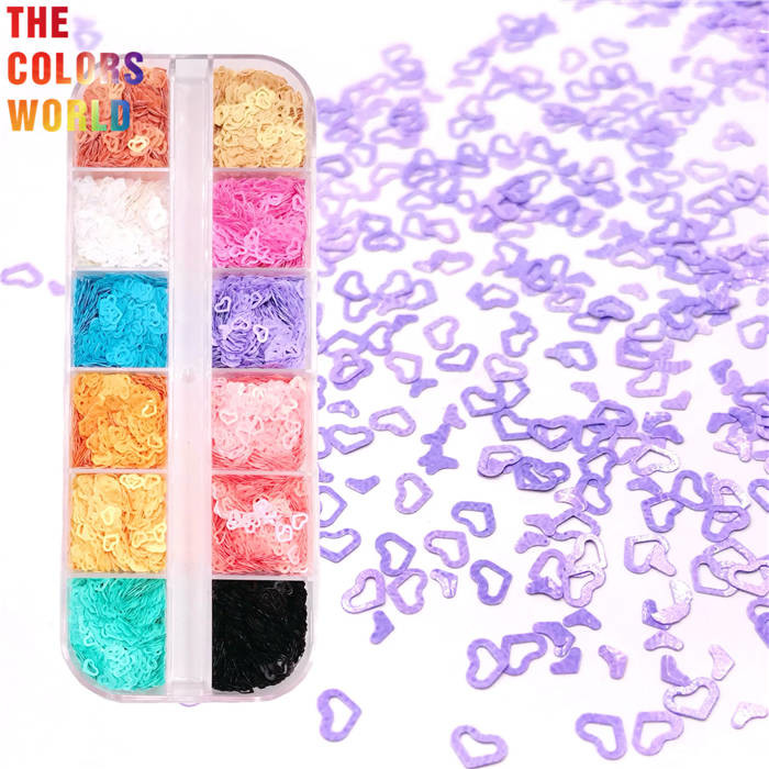 Quality Kawaii Color Hollow Heart Custom Glitter Shapes Solvent Resistant Bulk Cosmetic Glitter for sale