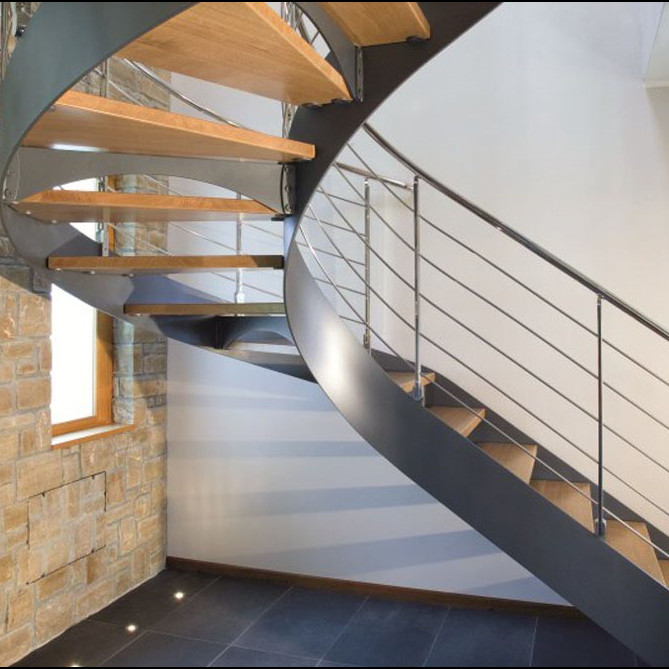  Modern Design Interior curved staircase with tempered glass railing Manufactures