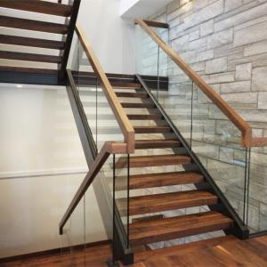  Easy walk apartment staircase design with frameless glass railing Manufactures