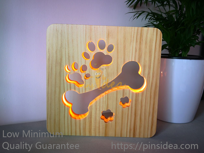  Blank Wooden Laser Engrave Pet Aftercare Tribute Memorial LED Light Candle Bone and Paws, MOQ 1 PC Manufactures