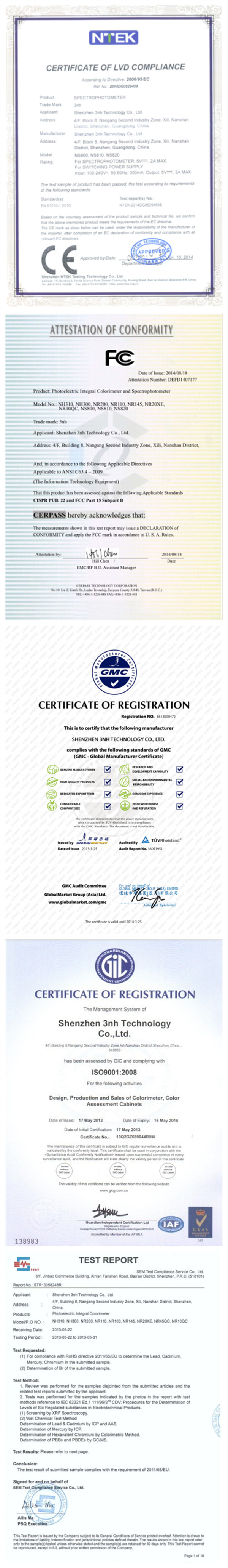 3nh colorimeter certifications