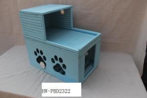  Wooden dog house, cat baskets, two tiers with engraved pawprint Manufactures