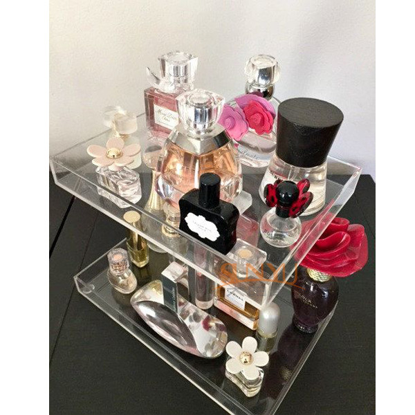  3 Tier Acrylic Display Stand /  Square Acrylic Makeup Display Stand Perfume Trays Transparent Manufactures