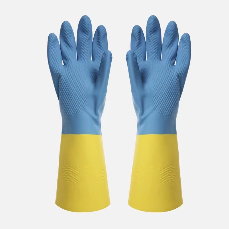 Industrial Bicolor Neoprene Chemical Resistant Gloves Solvent Resistant