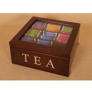  MDF Wood tea box, Mahogany color, glass window, 9 compartments, hinged & clasp Manufactures