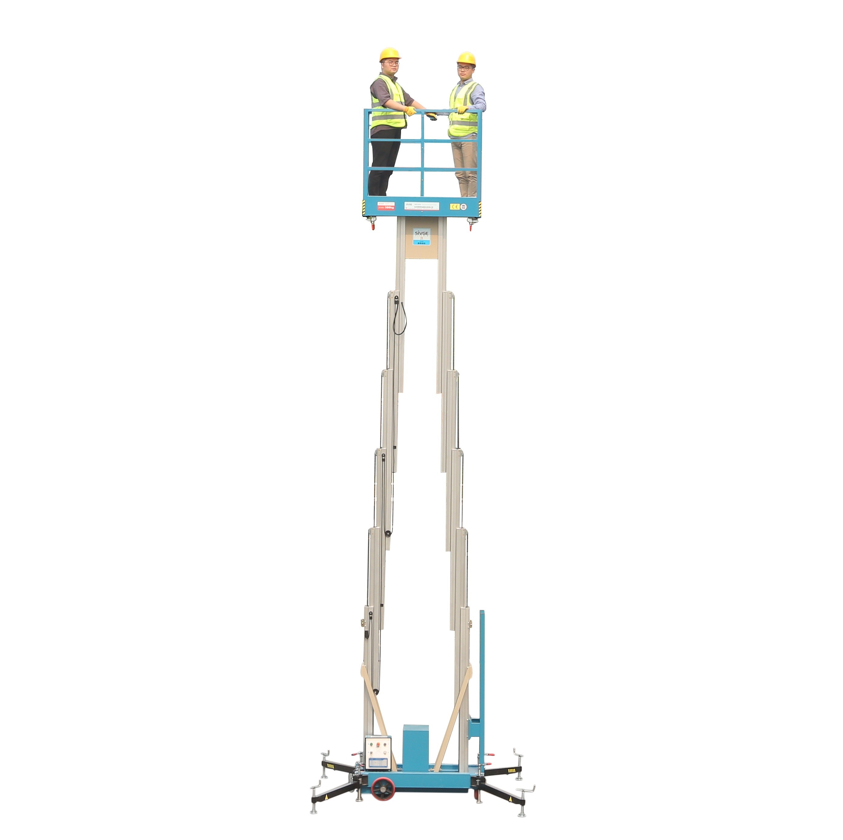  14 M Working Height Compact Double Mast Aluminum Mobile Aerial Work Platform Manufactures