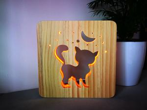  Blank Wooden Laser Engrave Pet Aftercare Tribute Memorial LED Light Candle Cat and Night Sky Stars and Moon, MOQ 1 PC Manufactures