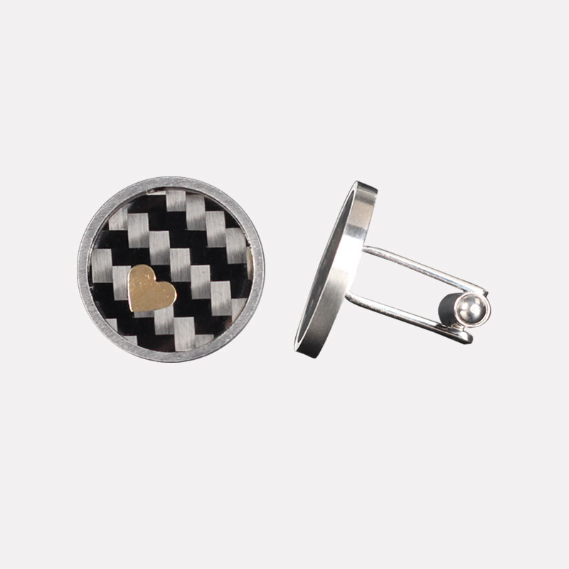 Classic style round stainless steel real carbon fiber inlay cufflink for men shirt
