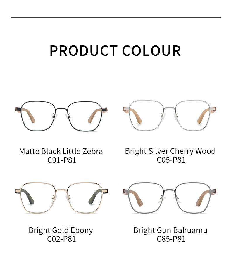 PC Metal Wooden Leg Glasses Optical Eyeglasses Spectacle Frame