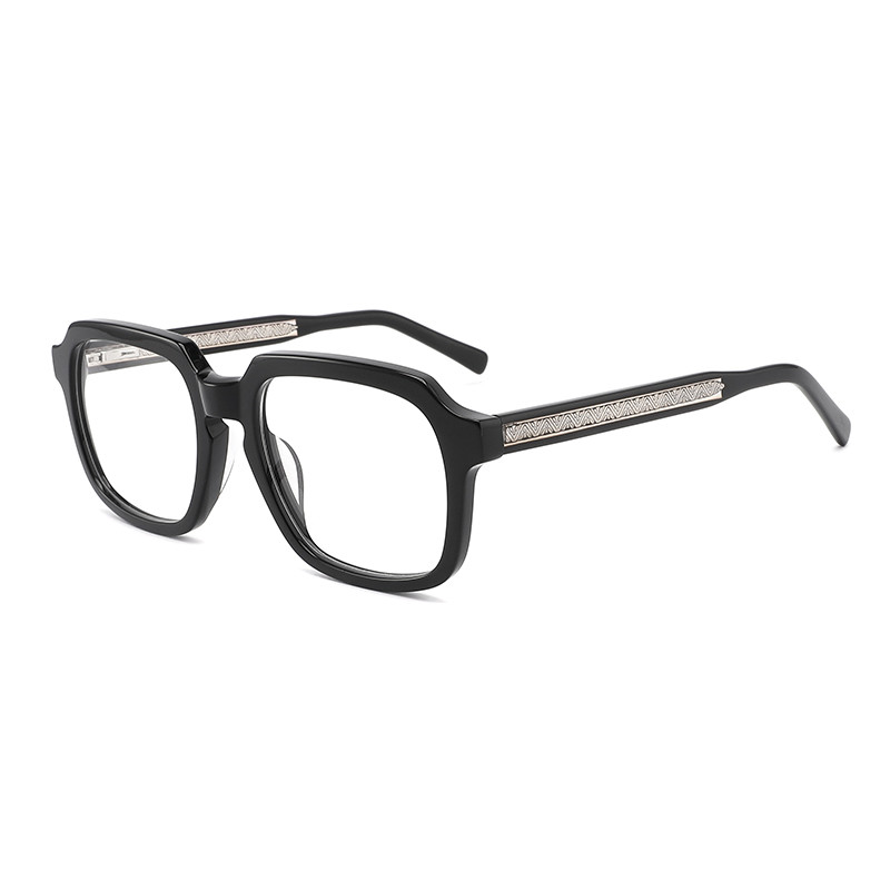  Men'S Acetate Frame Glasses Retro Square Patterned Temples 52mm Manufactures