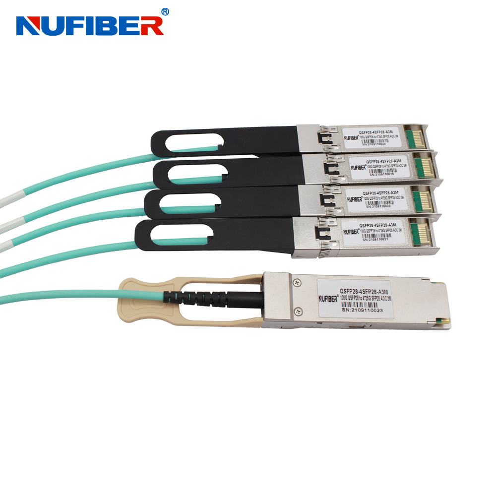  Customized 10G 25G 100G AOC Active Optical Cable 1M 7M 100G Qsf28 To 4Sfp28 Manufactures