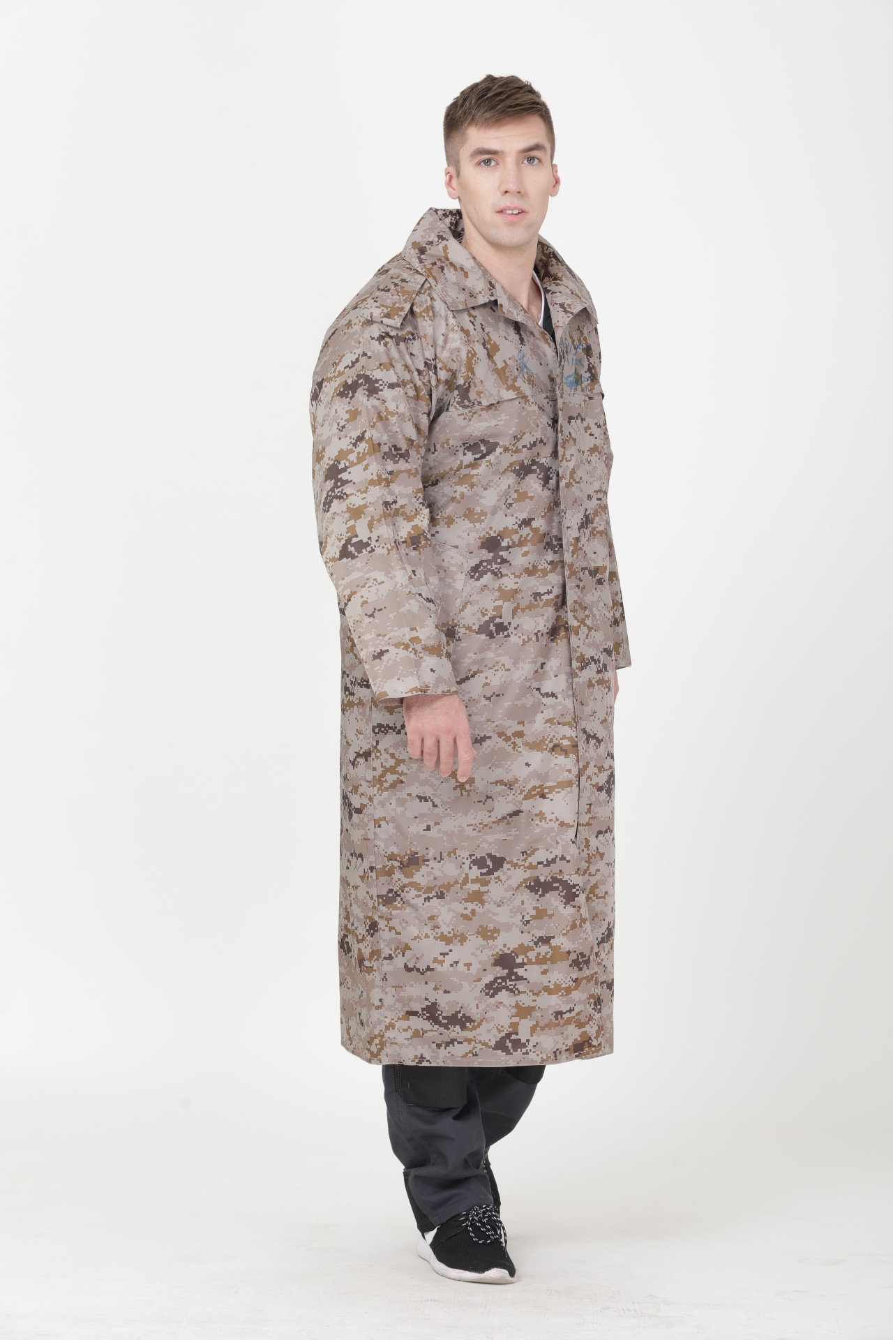  Waterproof Work Clothes Mens Long Raincoat With Hood / Lining Camouflage Printed Manufactures
