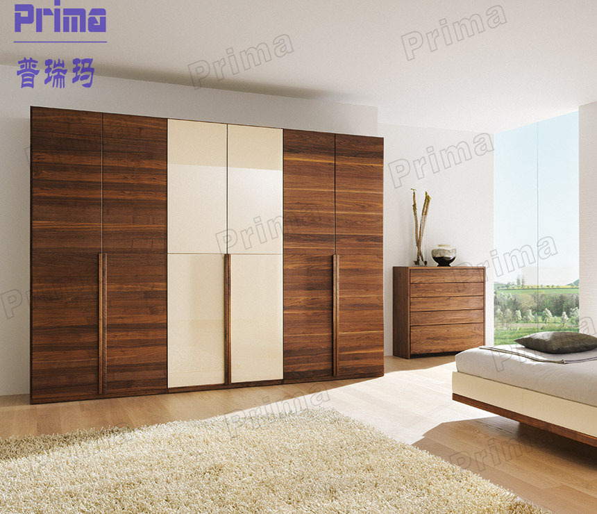 Modern style veneer door designs L-shaped wood clothes closet