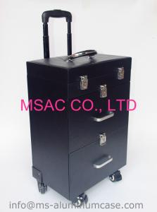  Professional Makeup Cases On Wheels , Black Pu Leather Cosmetic Trolley Case Manufactures