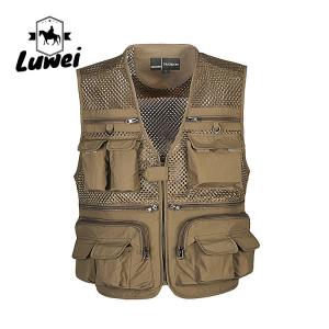  Custom Design Zip Black Utility Outdoor Workwear Journalist Multi-pocket Sleeveless Fishing Men Vest with Mesh Manufactures