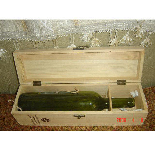  Wooden single bottle wine box, Solid Pine wood, hinged and clasp type, logo customed Manufactures