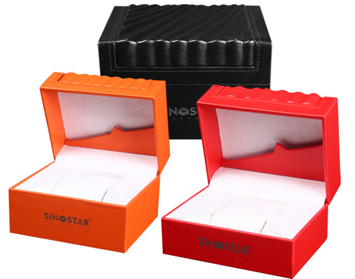  High Glossy Orange PU Leather Watch Box Custom LOGO Printing Environmentally Friendly Manufactures