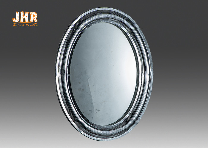  Oval Industrial Style Fiberglass Furniture Silver Mosaic Glass Framed Wall Mirror Manufactures
