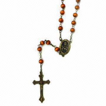 Buy cheap Wooden Beads Rosary Necklace, Customized Colors are Accepted from wholesalers