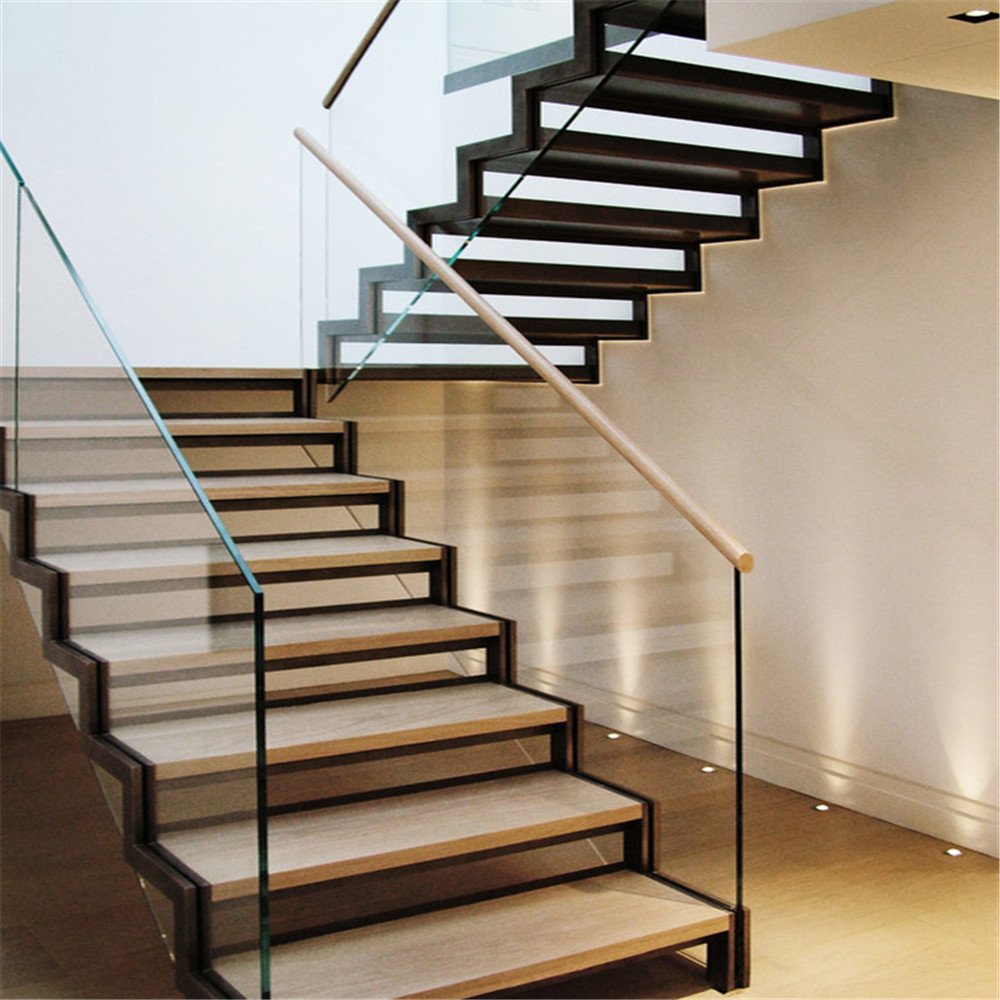  Staircase steel grill design with side mount glass balustrade Manufactures