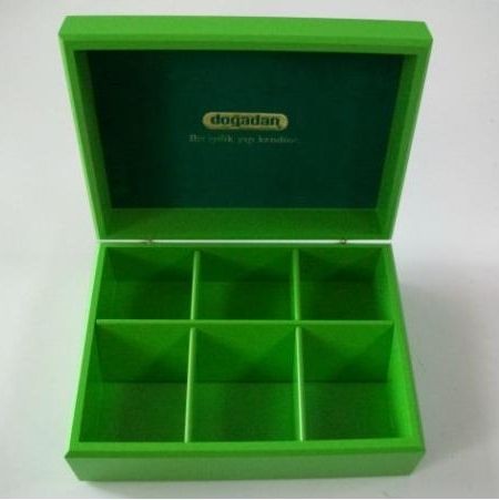  Wooden tea bag box, environmental green color, hinged & clasp Manufactures