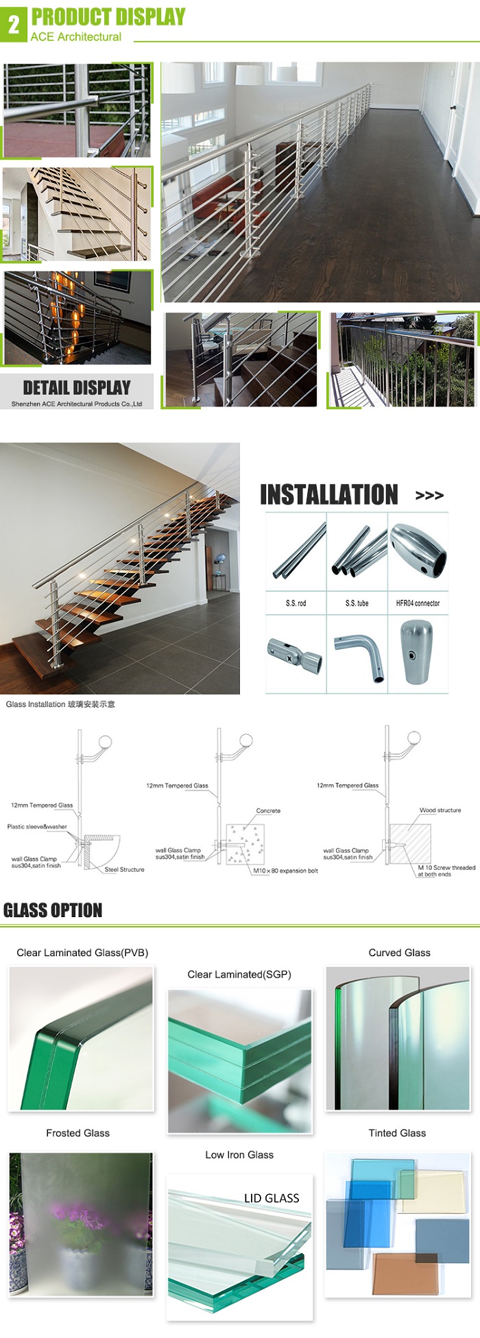 SS316 Material Exterior hand railing systems with solid rod design