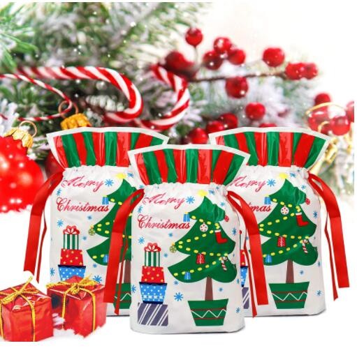  Christmas Present Wrapping CPE PE Plastic Drawstring Bags Manufactures