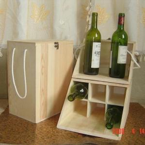  wooden wine box for 6 bottles packing box, hinged & clasp, with 6 dividers, with handle Manufactures