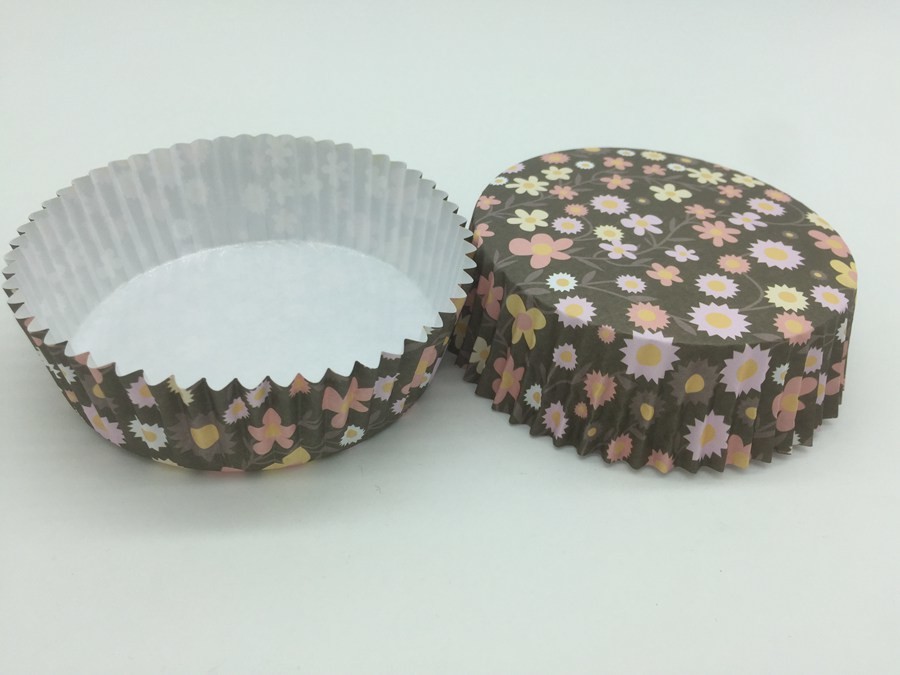  Round Flower Printed Cupcake Liners , Disposable Muffin Paper Cups Heat Resistant Manufactures